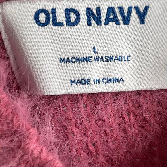 OLD NAVY Eyelash Vest Fuzzy Knit Cotton Blend High Neck Rose Cloud Womens Sz L - Picture 3 of 6